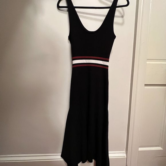 A.L.C. Size S Black, White, Red Viscose Striped Sleeveless Knit Scoop Neck Dress - Picture 2 of 5